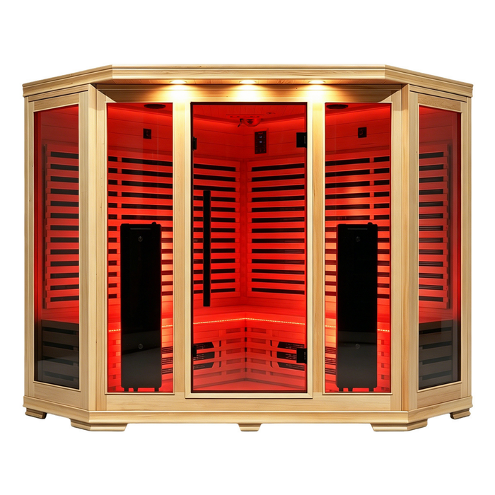 Blisspod I Vienna RED I All-In-One - Full Spectrum + Red Light Therapy I Indoor Corner Premium Sauna I 4-5 Person