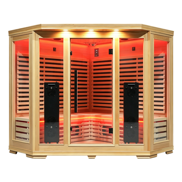 Blisspod I Vienna RED I All-In-One - Full Spectrum + Red Light Therapy I Indoor Corner Premium Sauna I 4-5 Person