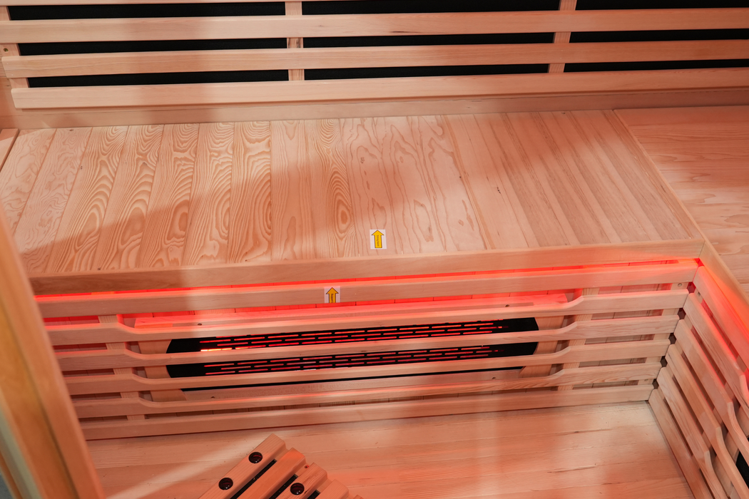 Blisspod I Vienna RED I All-In-One - Full Spectrum + Red Light Therapy I Indoor Corner Premium Sauna I 4-5 Person