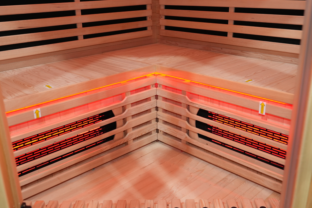 Blisspod I Vienna RED I All-In-One - Full Spectrum + Red Light Therapy I Indoor Corner Premium Sauna I 4-5 Person