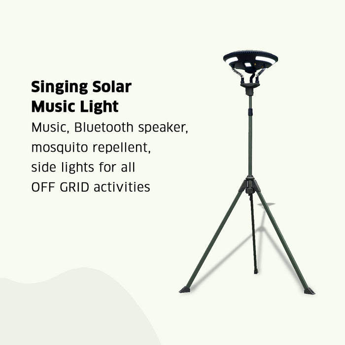 TRU De-LIGHT Multipurpose Singing Music Solar LED Light - Garden, Camping Portable Light, Strong Bluetooth Speaker / Main Light + 3 Independent Detachable Multi Mode Lights / Tripod+Carry Bag