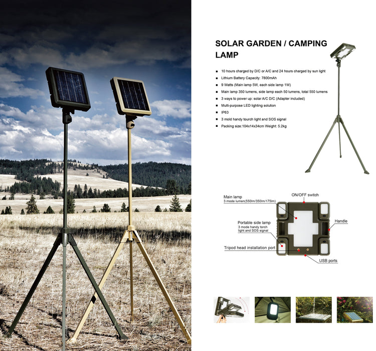 TRU De-LIGHT WHITENIGHT Multipurpose Solar / AC / DC - Garden, Camping Main Light + 3 Independent Detachable Multi Mode Side Lights / Tripod + Carrying Bag