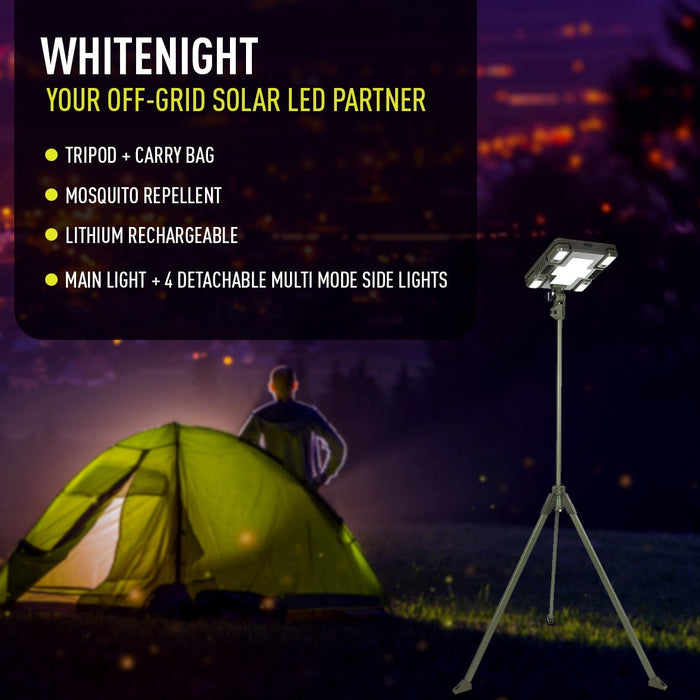 TRU De-LIGHT WHITENIGHT Multipurpose Solar / AC / DC - Garden, Camping Main Light + 3 Independent Detachable Multi Mode Side Lights / Tripod + Carrying Bag