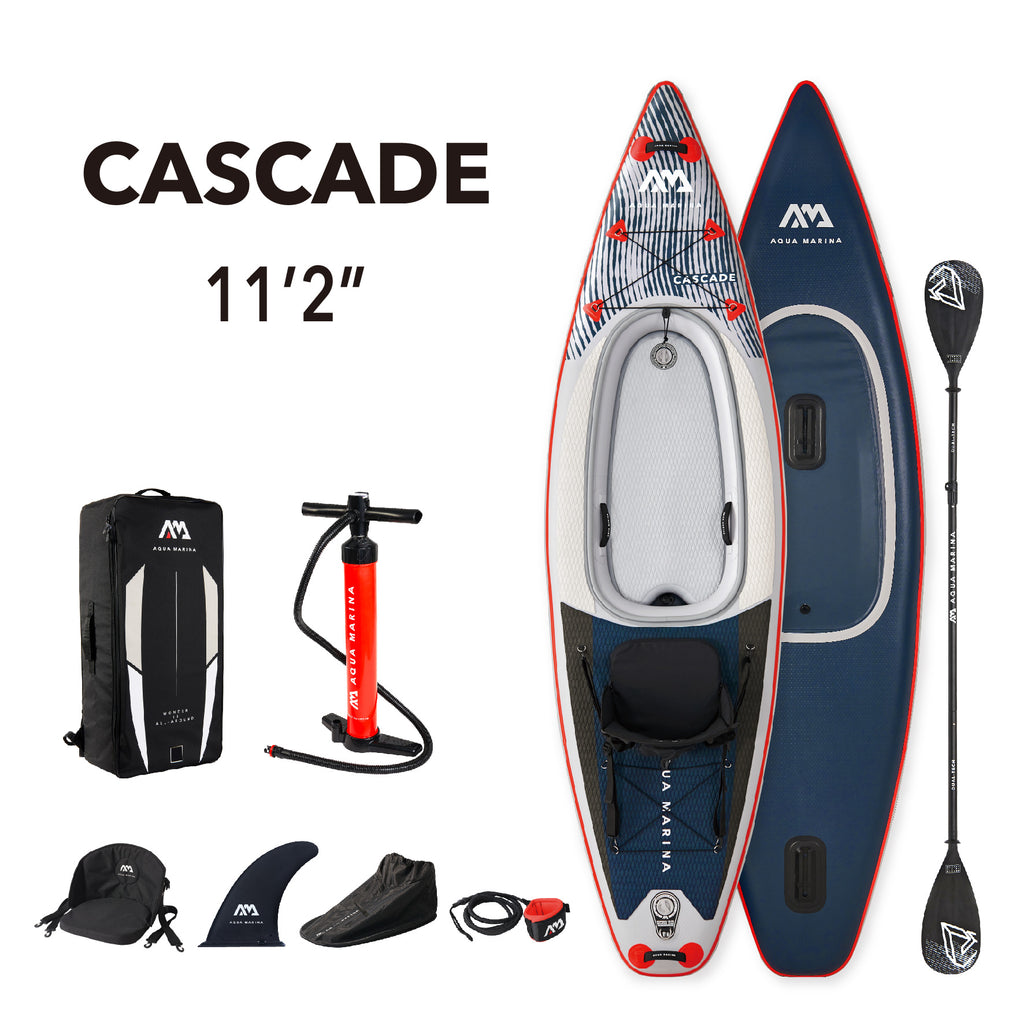 Aqua Marina Versatile / Hybrid Kayak - Cascade 11'2 inch - Inflatable Kayak Package, Including Carry Bag, Paddle, Fin, Pump & Safety Harness, Blue