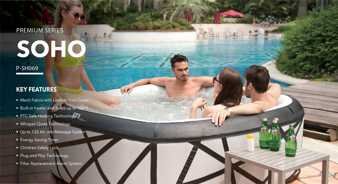 MSPA SOHO, PREMIUM SERIES, Inflatable Hot Tub & Spa, 132 Air Bubble System, One Piece Quick Setup, Square - 6 Persons